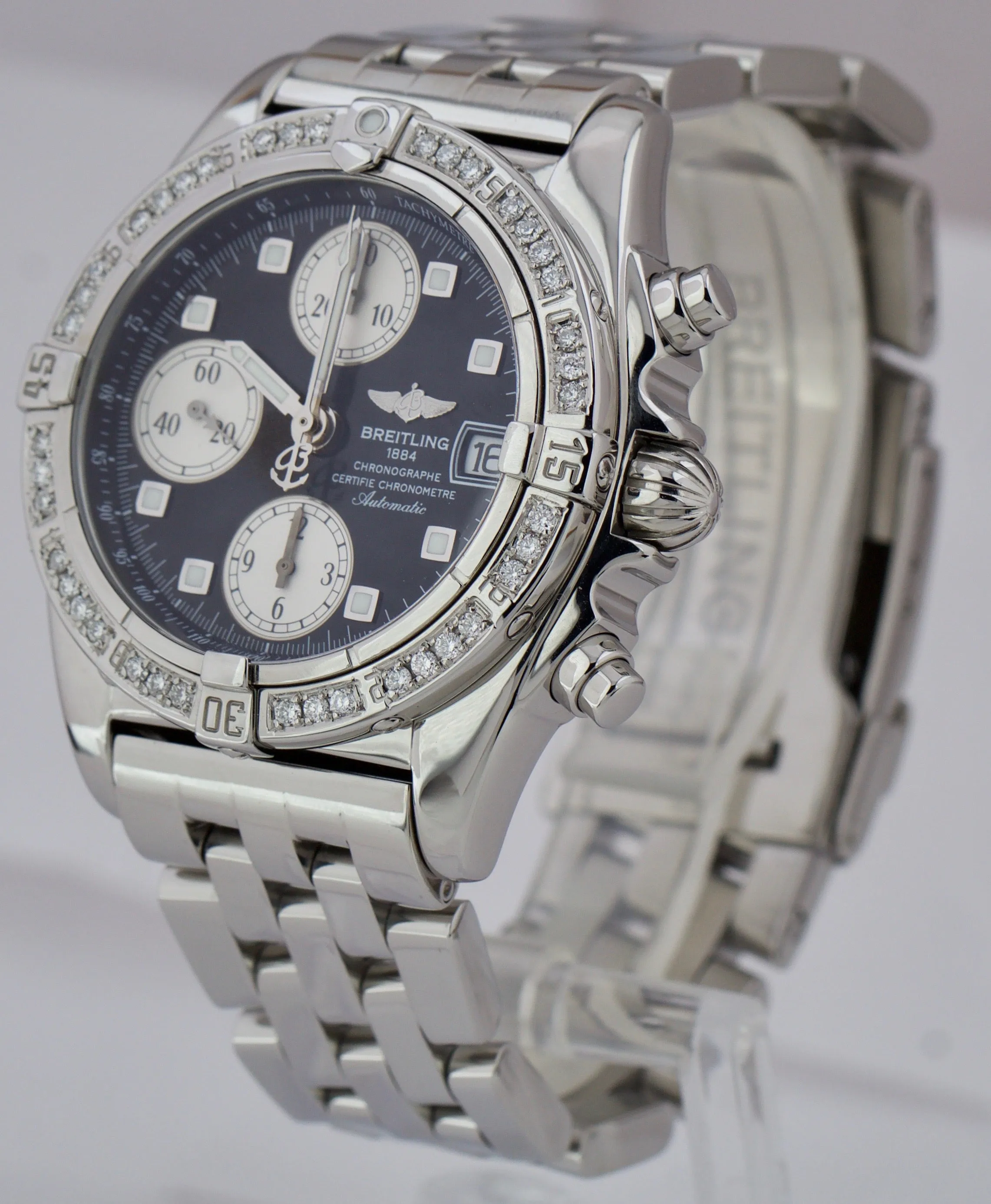 Breitling Chrono Cockpit 39mm Chronograph A13358 Black Diamond Stainless Watch