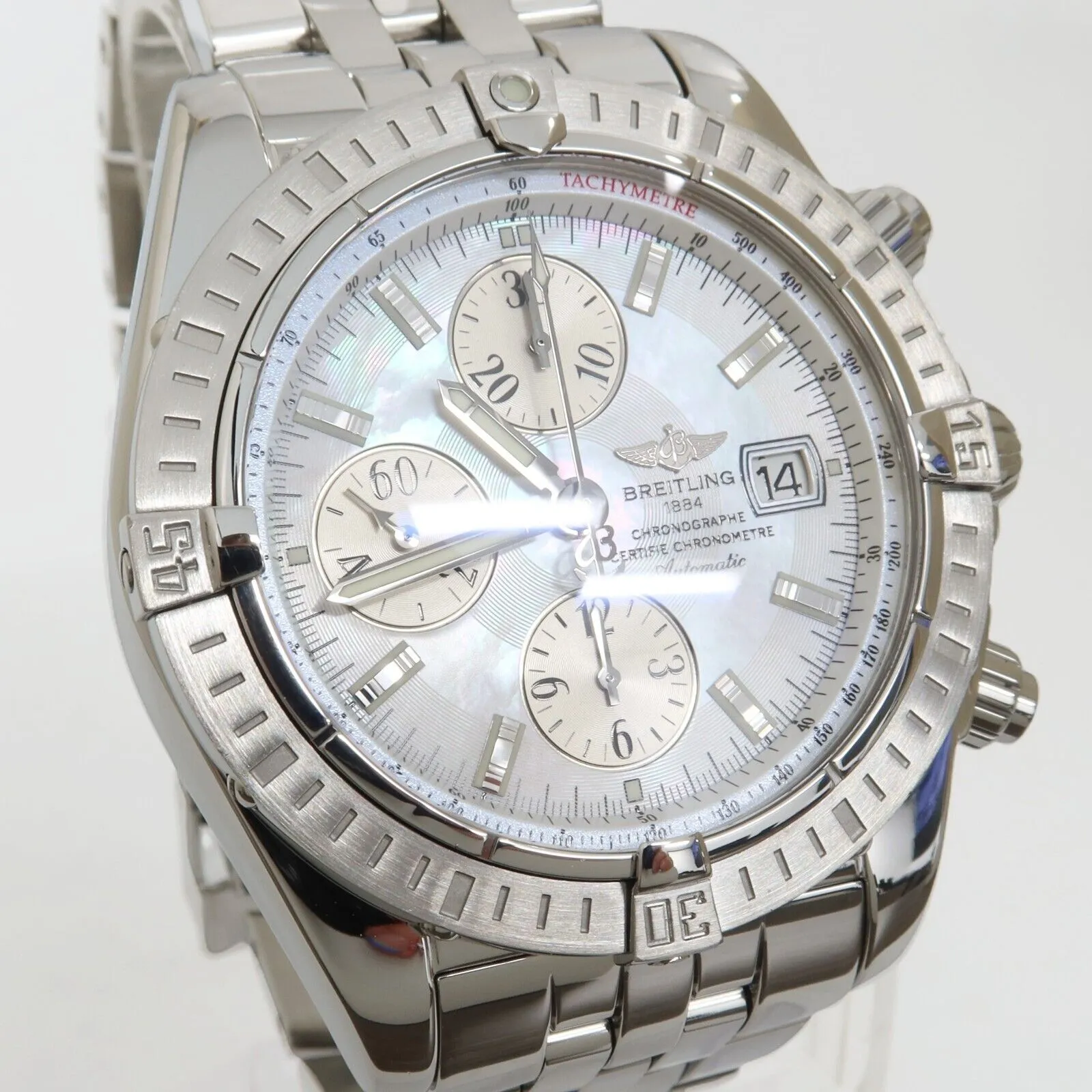Breitling Chronomat Evolution Factory Mother of Pearl Dial Steel Chrono A13356