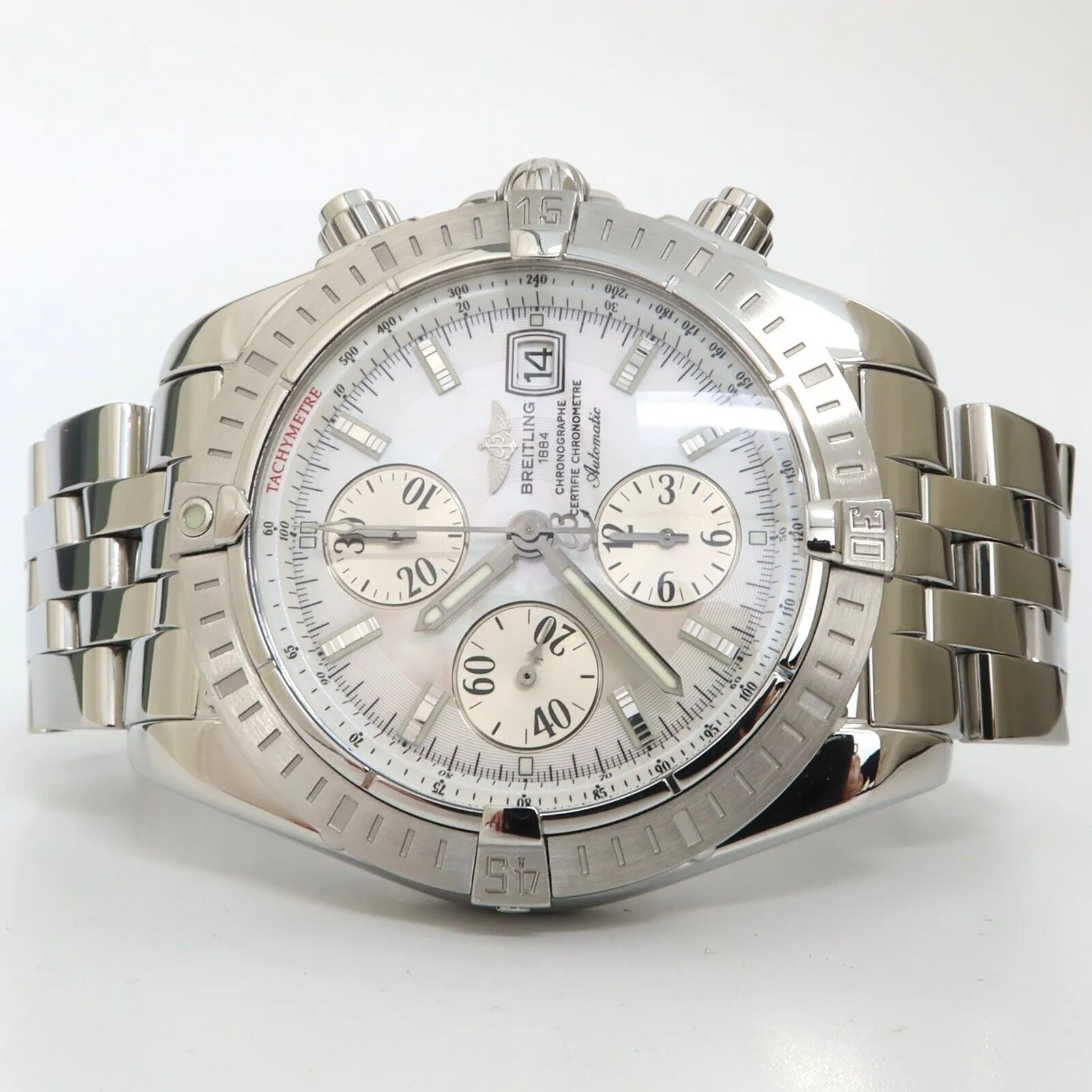 Breitling Chronomat Evolution Factory Mother of Pearl Dial Steel Chrono A13356