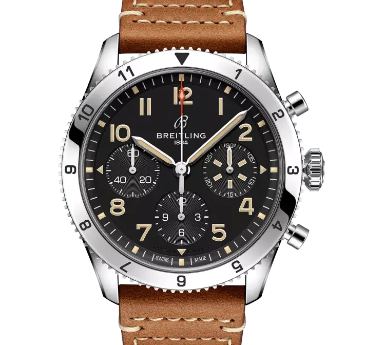 Breitling Classic AVI Chronograph 42 P-51 Mustang Watch with a Gold Brown Leather Strap
