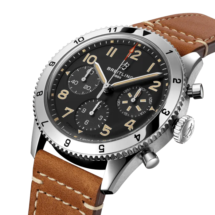 Breitling Classic AVI Chronograph 42 P-51 Mustang Watch with a Gold Brown Leather Strap