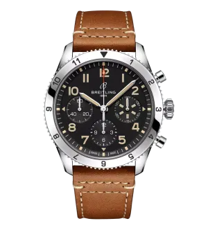 Breitling Classic AVI Chronograph 42 P-51 Mustang Watch with a Gold Brown Leather Strap