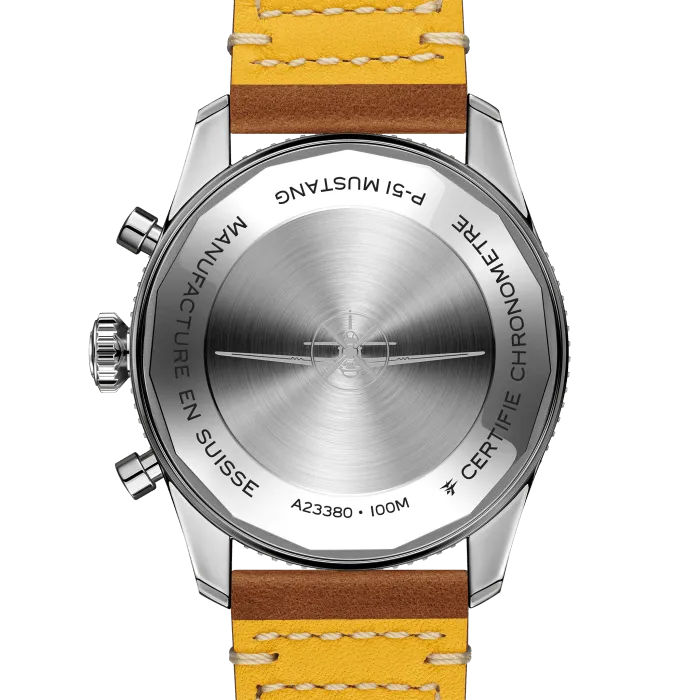 Breitling Classic AVI Chronograph 42 P-51 Mustang Watch with a Gold Brown Leather Strap