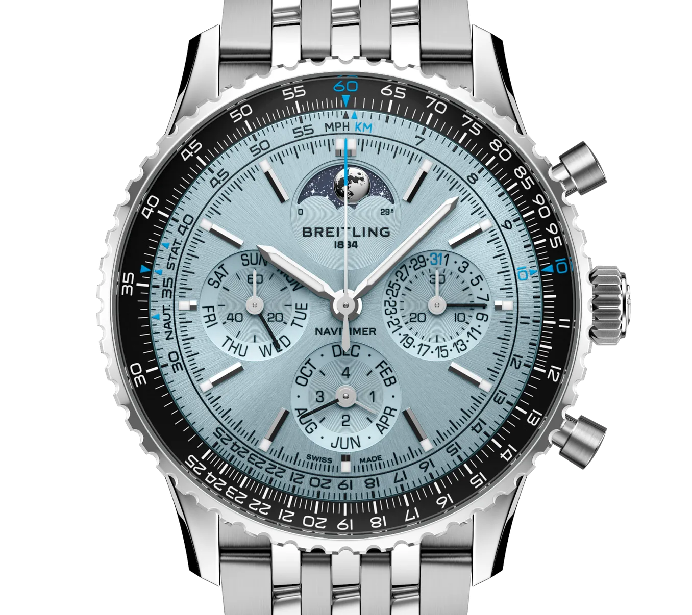 Breitling Navitimer B19 Chronograph 43 Perpetual Calendar Watch with Stainless Steel Bracelet