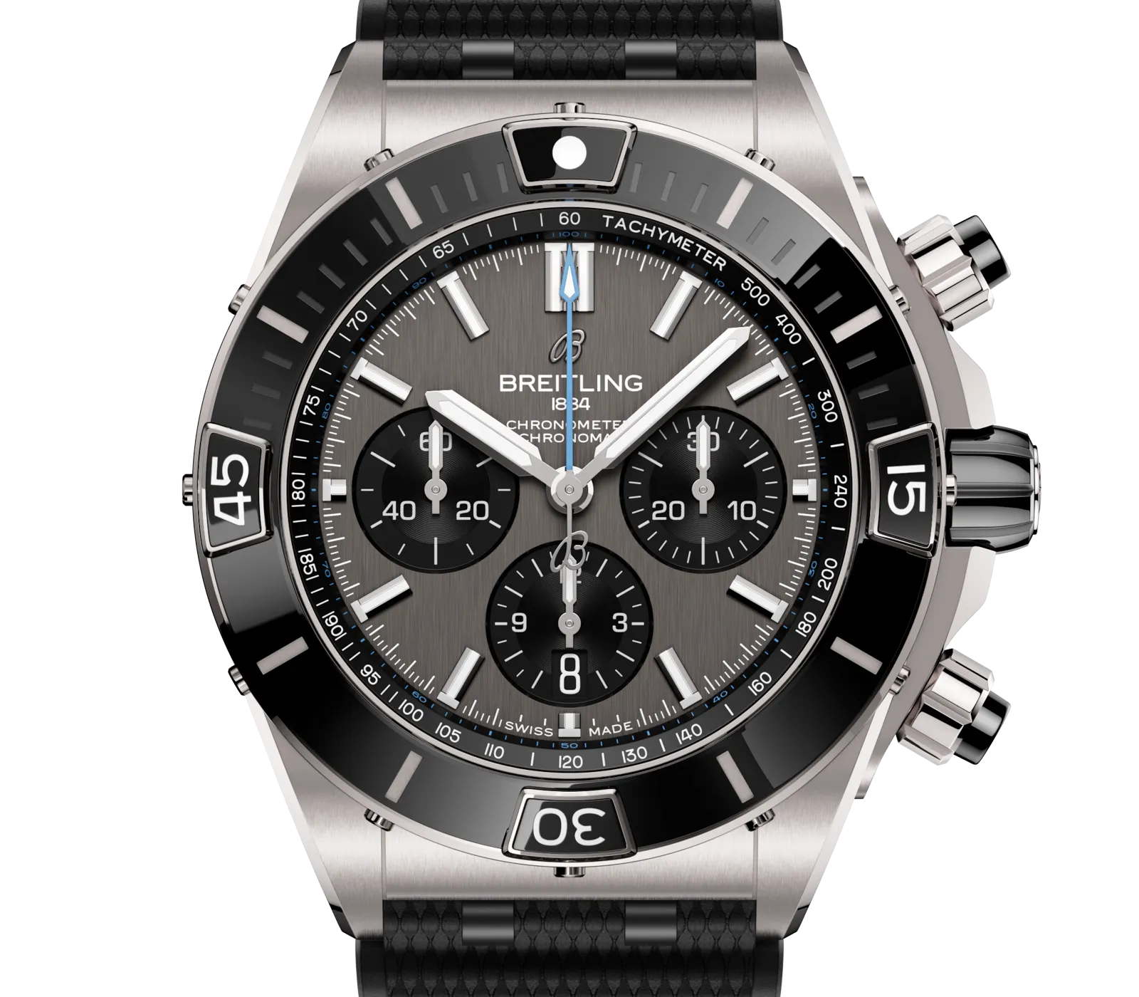 Breitling Super Chronomat B01 44 Watch with Black Rubber Rouleaux Strap