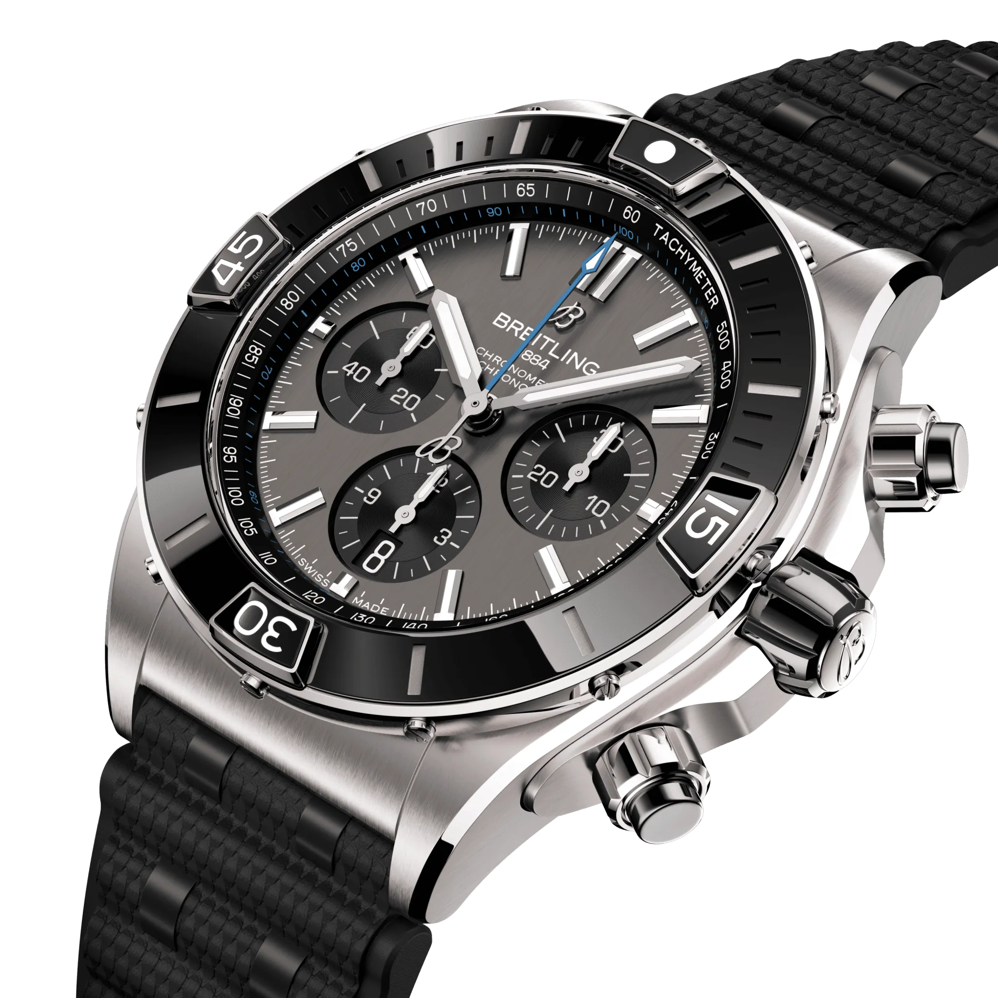 Breitling Super Chronomat B01 44 Watch with Black Rubber Rouleaux Strap
