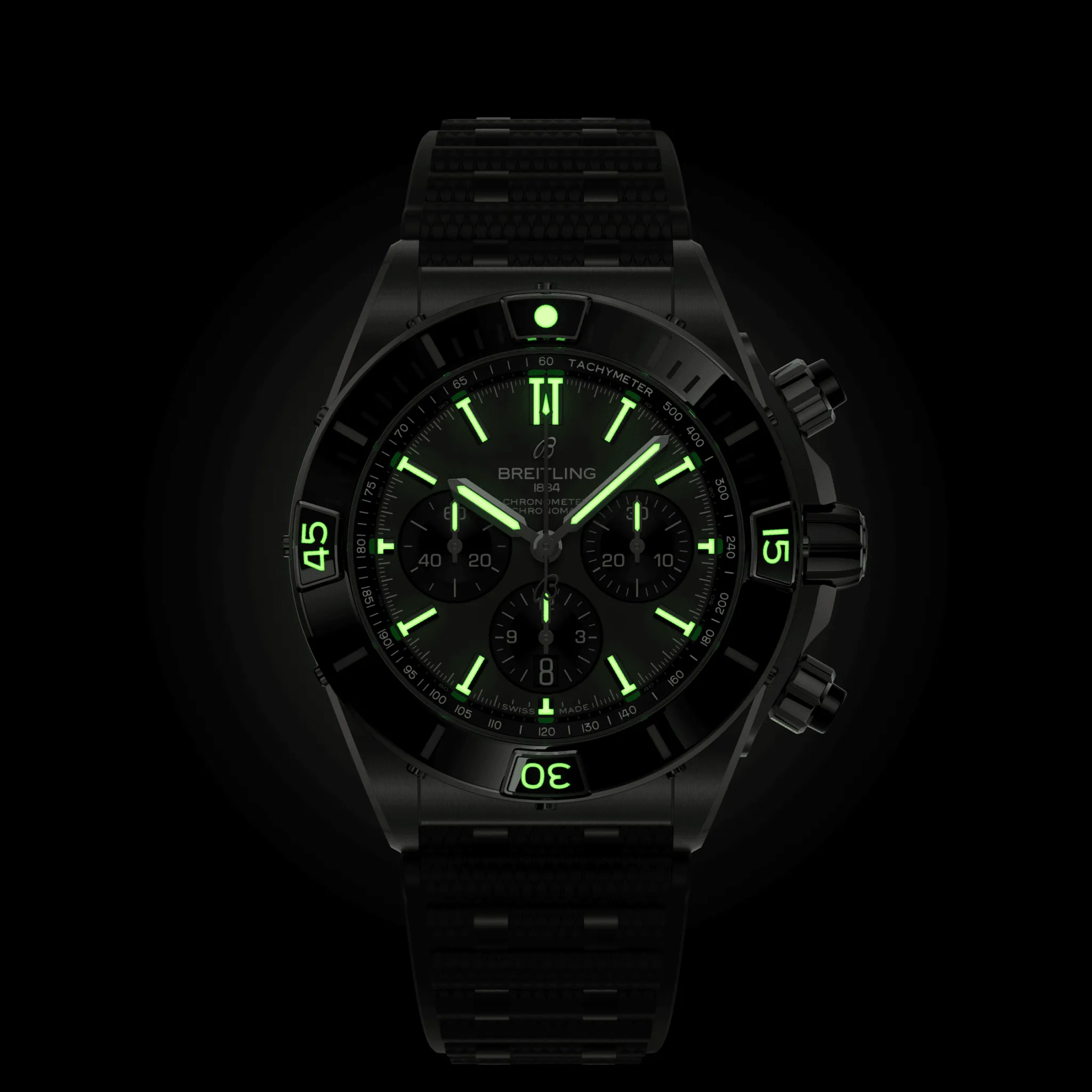 Breitling Super Chronomat B01 44 Watch with Black Rubber Rouleaux Strap