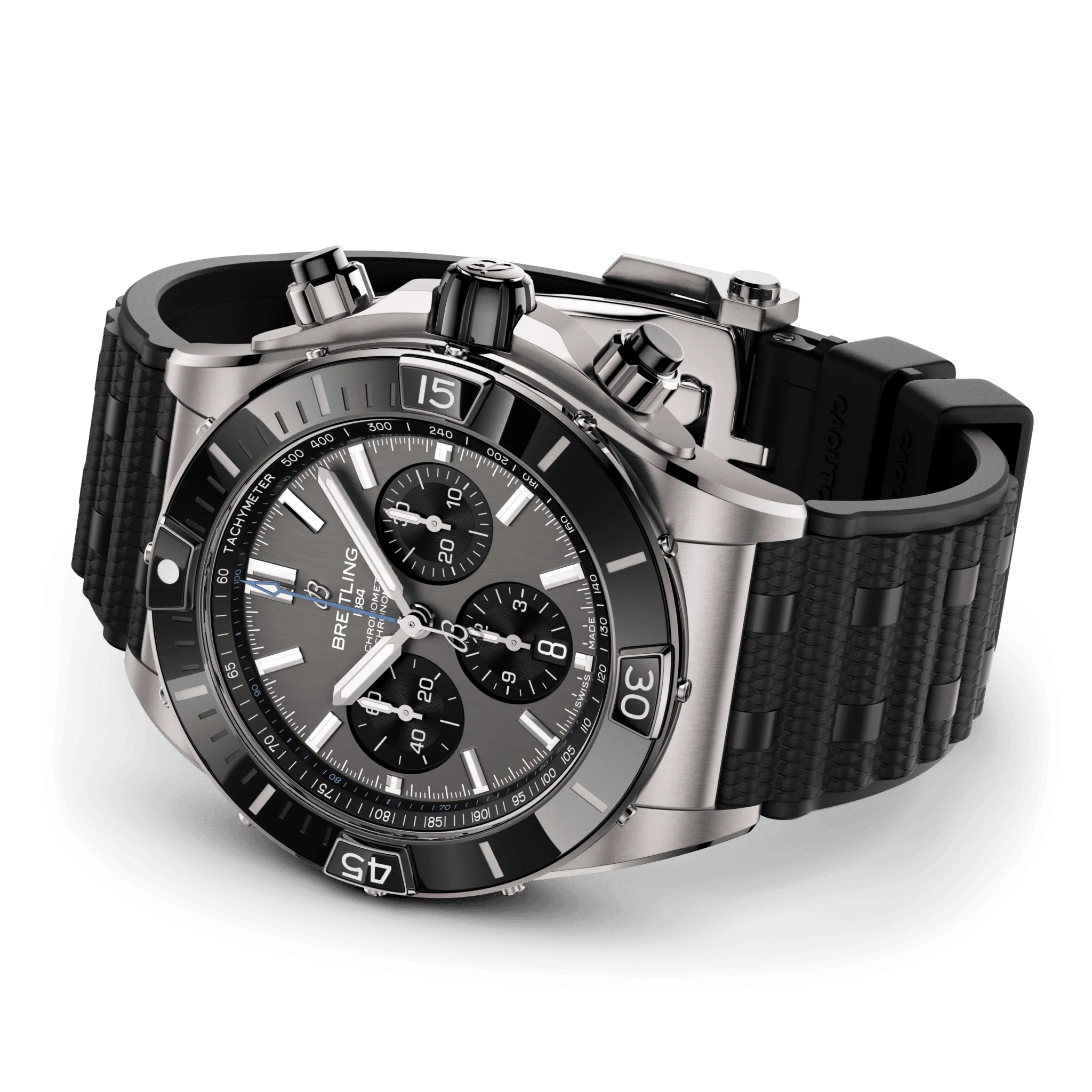 Breitling Super Chronomat B01 44 Watch with Black Rubber Rouleaux Strap