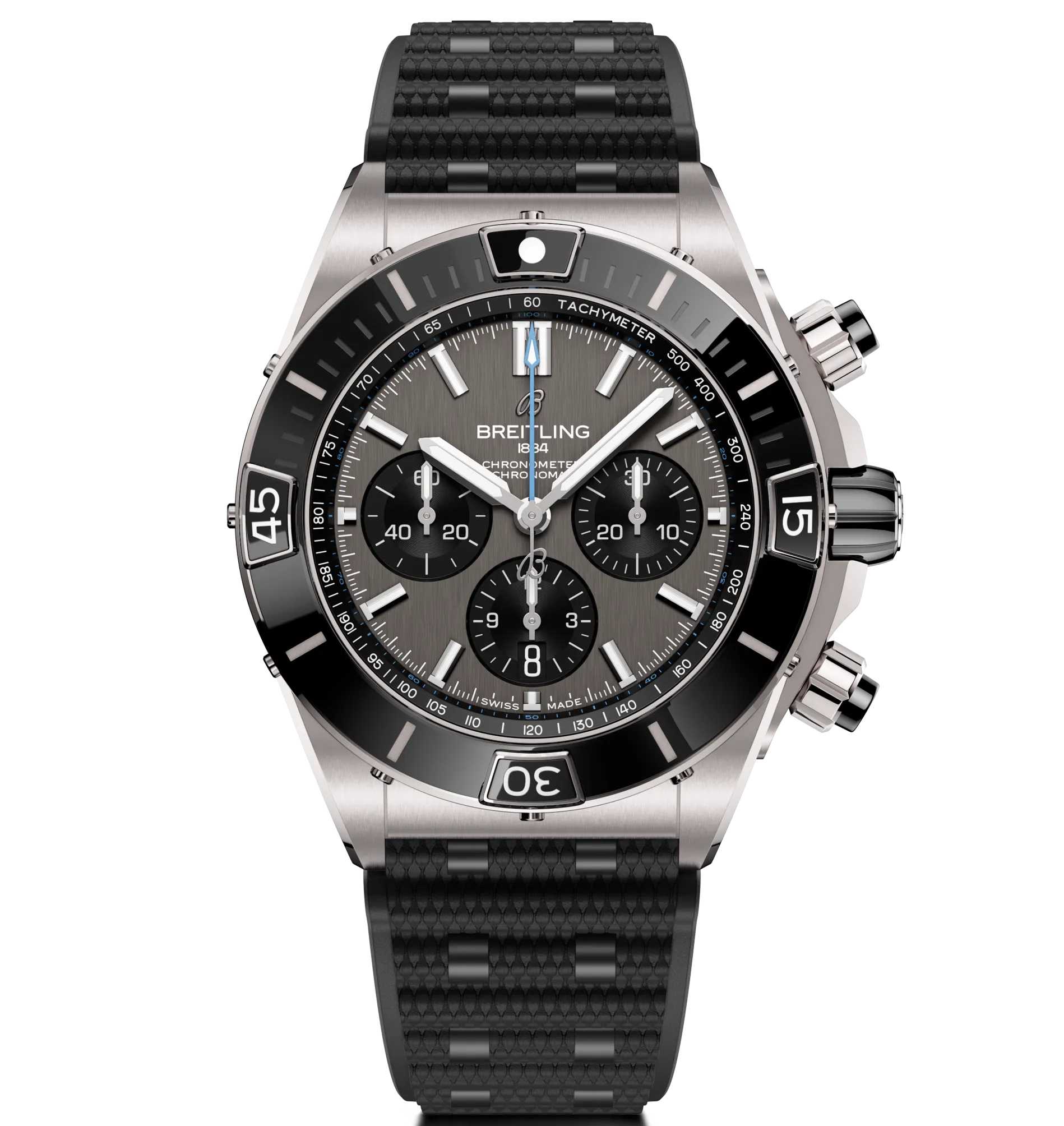 Breitling Super Chronomat B01 44 Watch with Black Rubber Rouleaux Strap