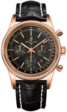 Breitling - Transocean Chronograph Red Gold - Diamond Bezel - Croco Strap