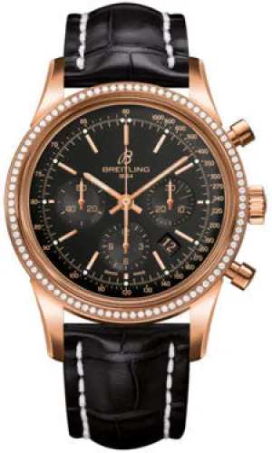 Breitling - Transocean Chronograph Red Gold - Diamond Bezel - Croco Strap