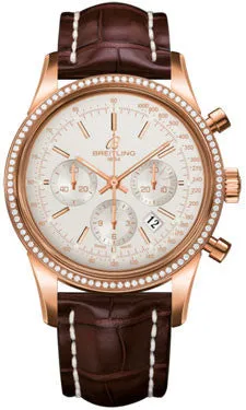 Breitling - Transocean Chronograph Red Gold - Diamond Bezel - Croco Strap