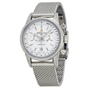 Breitling Transocean Chronograph Silver Dial Stainless Steel Unisex Watch A4131063-G757SS A4131063-G757-171A