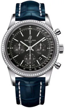Breitling - Transocean Chronograph Steel - Diamond Bezel - Croco Strap