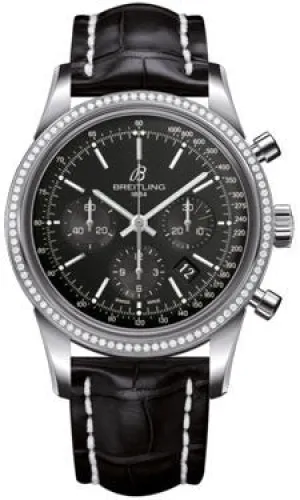 Breitling - Transocean Chronograph Steel - Diamond Bezel - Croco Strap