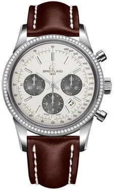 Breitling - Transocean Chronograph Steel - Diamond Bezel - Leather Strap