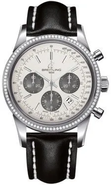 Breitling - Transocean Chronograph Steel - Diamond Bezel - Leather Strap