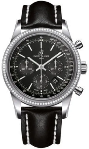 Breitling - Transocean Chronograph Steel - Diamond Bezel - Leather Strap