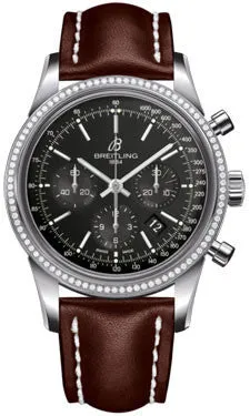 Breitling - Transocean Chronograph Steel - Diamond Bezel - Leather Strap