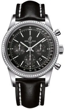 Breitling - Transocean Chronograph Steel - Diamond Bezel - Leather Strap