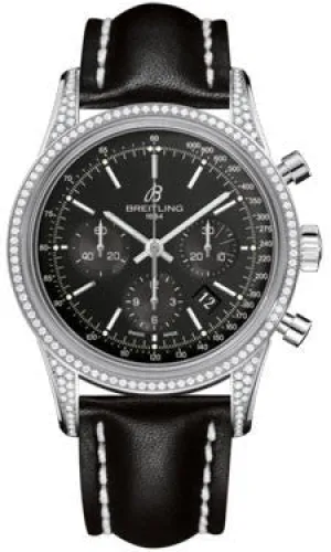 Breitling - Transocean Chronograph Steel - Diamond Case - Leather Strap