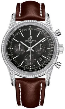 Breitling - Transocean Chronograph Steel - Diamond Case - Leather Strap