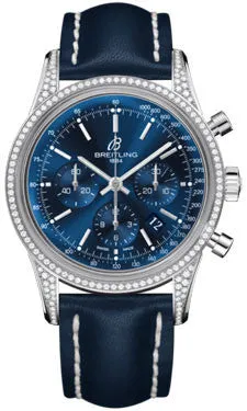 Breitling - Transocean Chronograph Steel - Diamond Case - Leather Strap