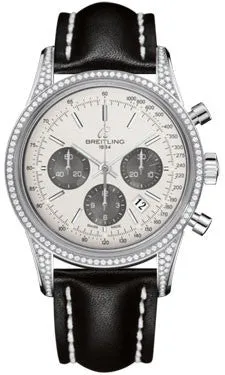 Breitling - Transocean Chronograph Steel - Diamond Case - Leather Strap