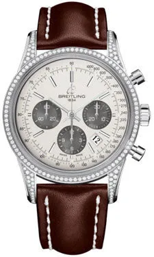 Breitling - Transocean Chronograph Steel - Diamond Case - Leather Strap