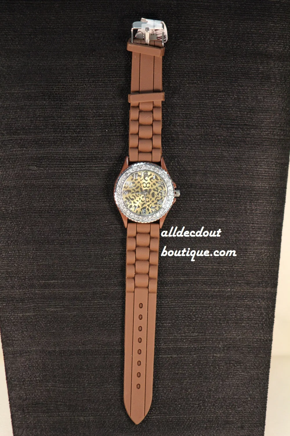 Brown/Gold Jag Print Clear Rhinestones | Silicone Band