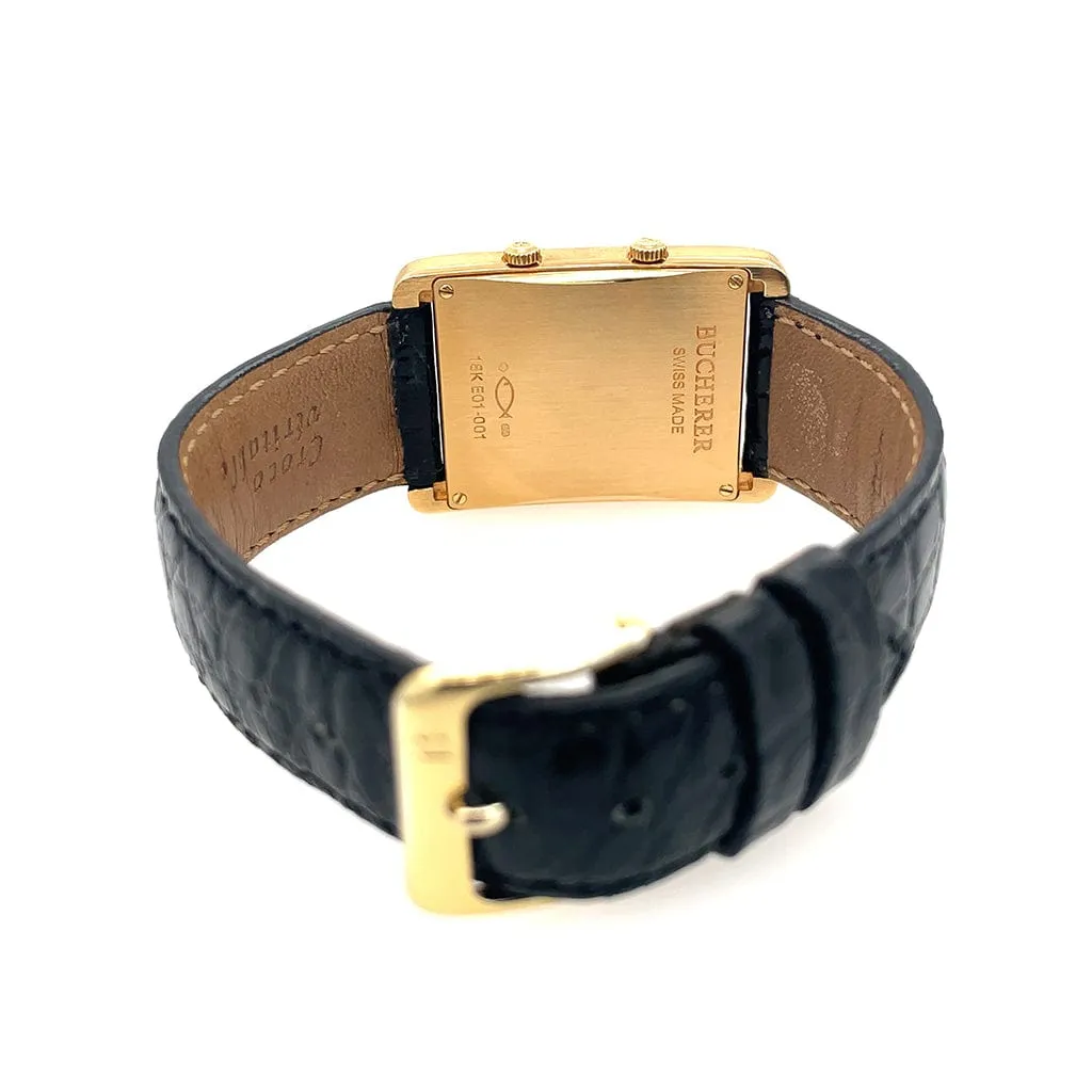 Bucherer 18KY Rectangular Twin Time Quartz Watch - Pre-Owned