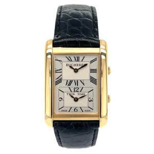 Bucherer 18KY Rectangular Twin Time Quartz Watch - Pre-Owned