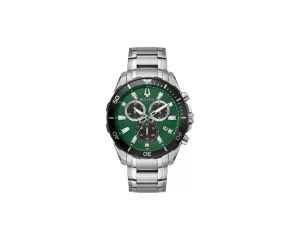 Bulova Men's Marine Star Chronograph Calendar Quartz Silver Watch 45 MM 98B395: Timeless Elegance with Precision