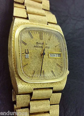 BULOVA RARE ACCUQUARTZ 1974 VINTAGE DAY-DATE PRESIDENT 224 SERIES 14K GOLD WATCH