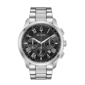 Bulova Wilton Mens Chronograph Stainless Steel Black Dial Watch