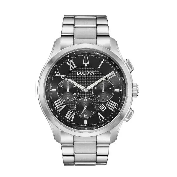Bulova Wilton Mens Chronograph Stainless Steel Black Dial Watch
