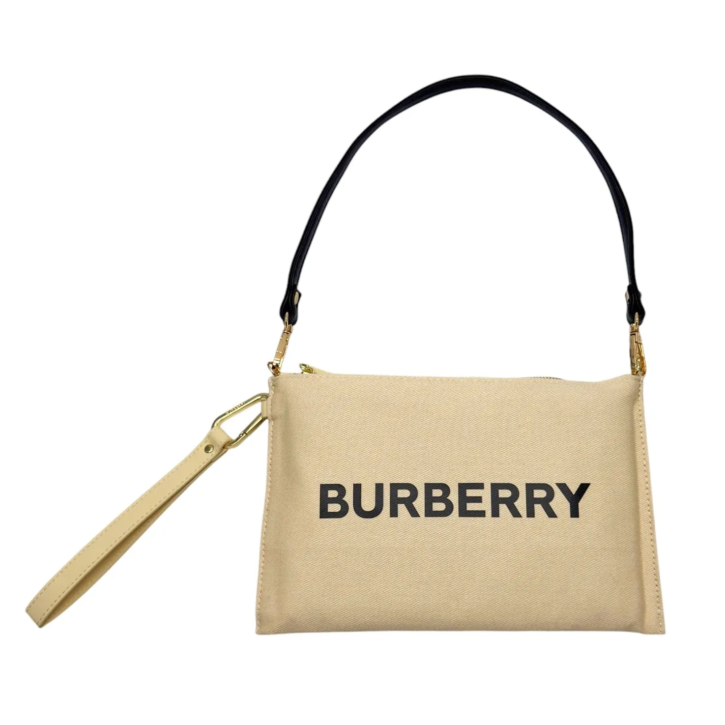 BURBERRY Canvas Cosmetics Pouch/Wristlet with Shoulder Strap - Cream
