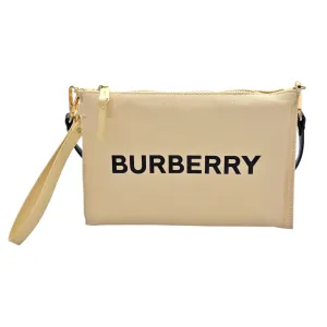 BURBERRY Canvas Cosmetics Pouch/Wristlet with Shoulder Strap - Cream