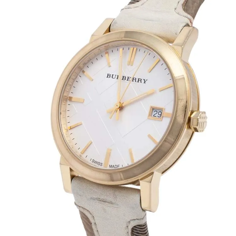 Burberry The City White Check Leather Strap Women's Watch BU9110