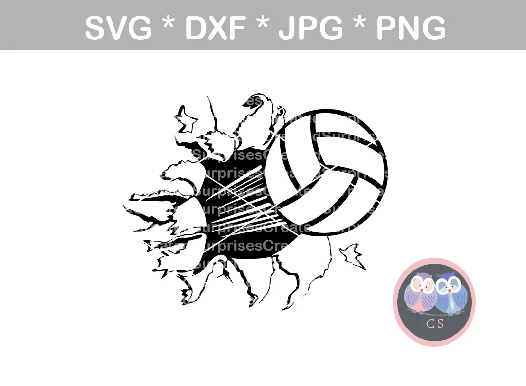 Bursting Volleyball, sport, ball, digital download, SVG, DXF, cut file, personal, commercial, use with Silhouette Cameo, Cricut and Die Cutting Machines