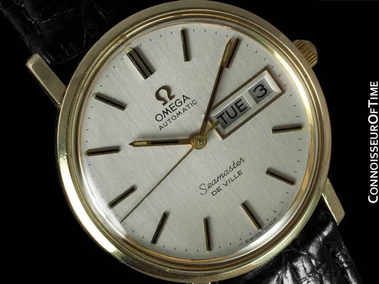 c. 1976 Omega Seamster DeVille Mens Watch, Automatic, Quick-Set Day & Date - 14K Gold Filled