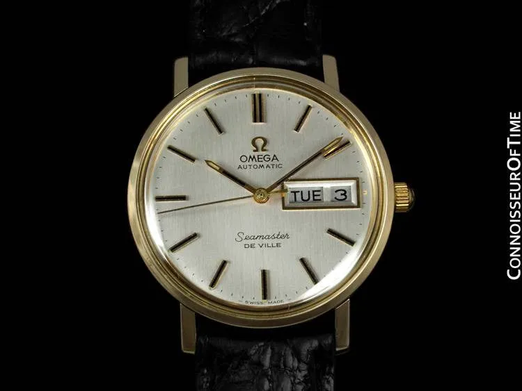 c. 1976 Omega Seamster DeVille Mens Watch, Automatic, Quick-Set Day & Date - 14K Gold Filled