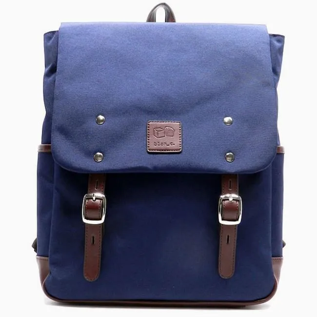 Canvas book school sport L backpack Bag I Pad laptop form pockets Blue Blanc