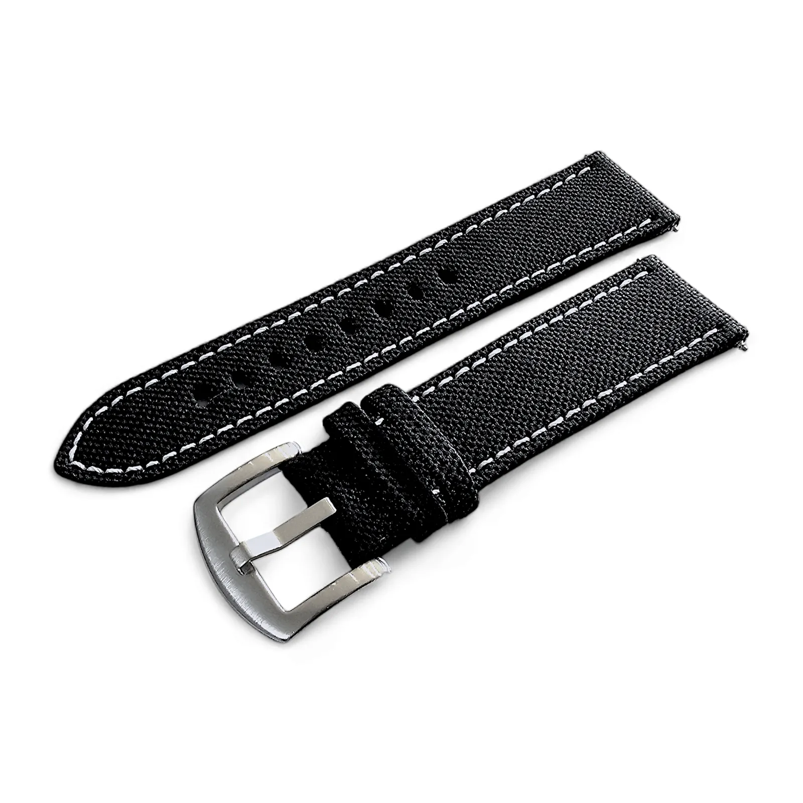 Canvas Watch Strap in Black with White Stitching 18mm 20mm 22mm 24mm