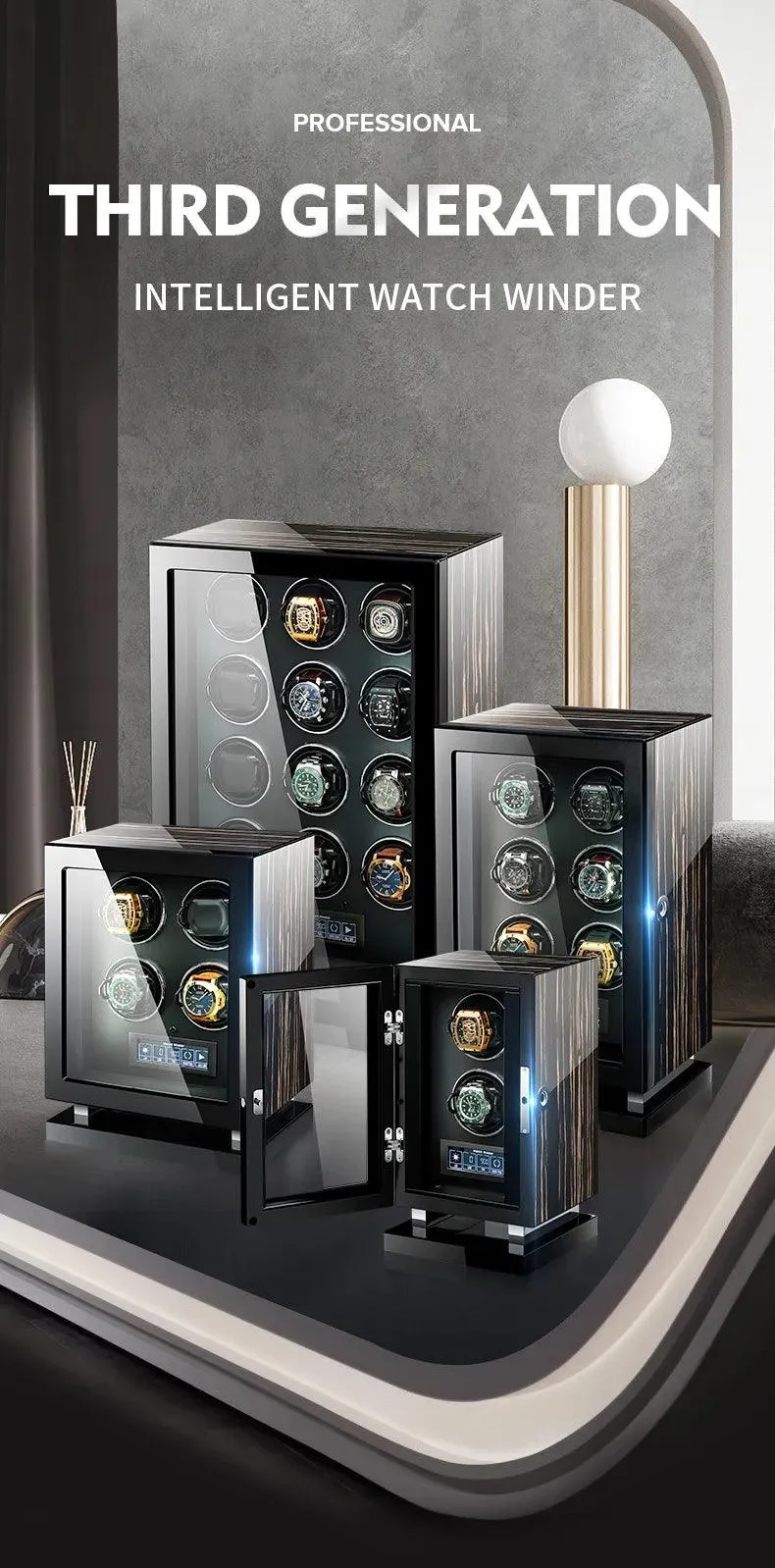 Capodagli box hobs Rotore loading wooden watches with lock and light sqm6301