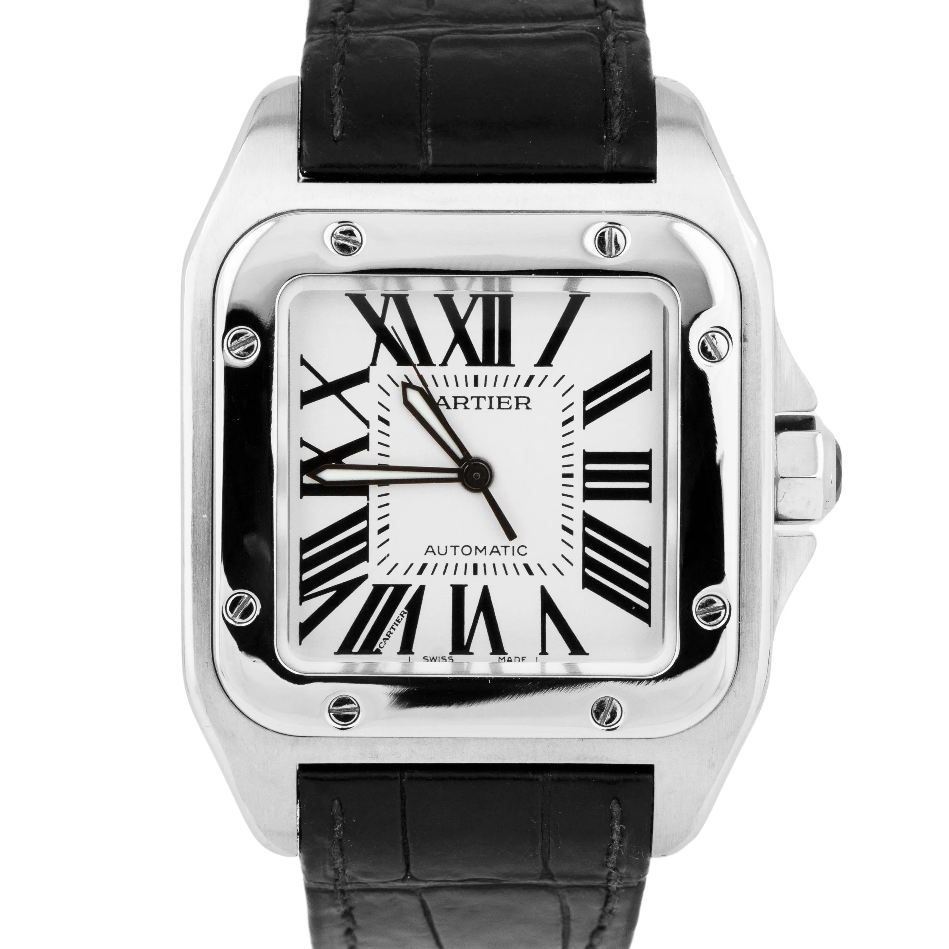 Cartier Santos 100 XL 38mm Stainless Steel White Roman Watch 2656 / W20073X8