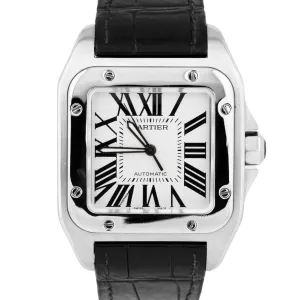 Cartier Santos 100 XL 38mm Stainless Steel White Roman Watch 2656 / W20073X8