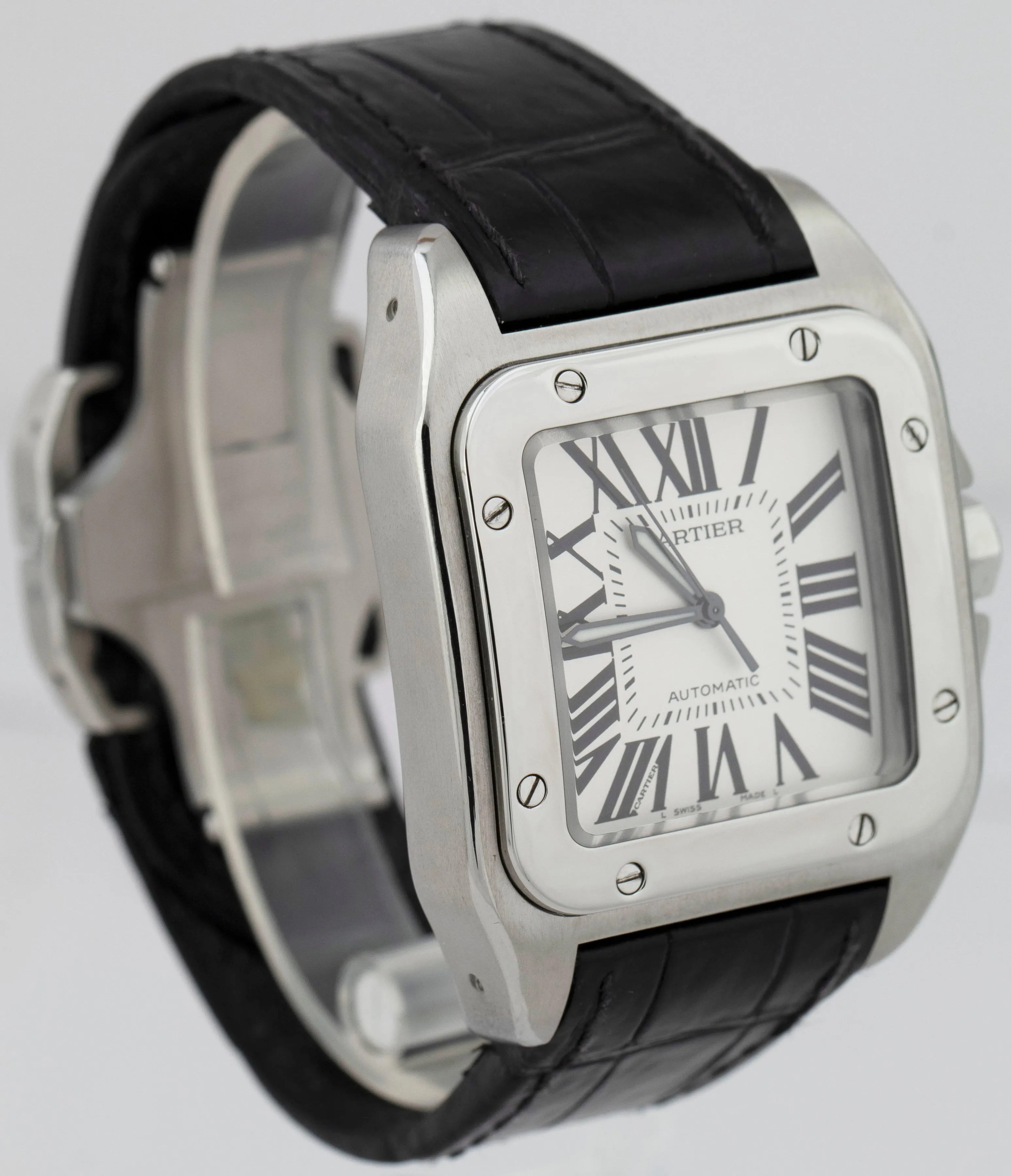 Cartier Santos 100 XL 38mm Stainless Steel White Roman Watch 2656 / W20073X8