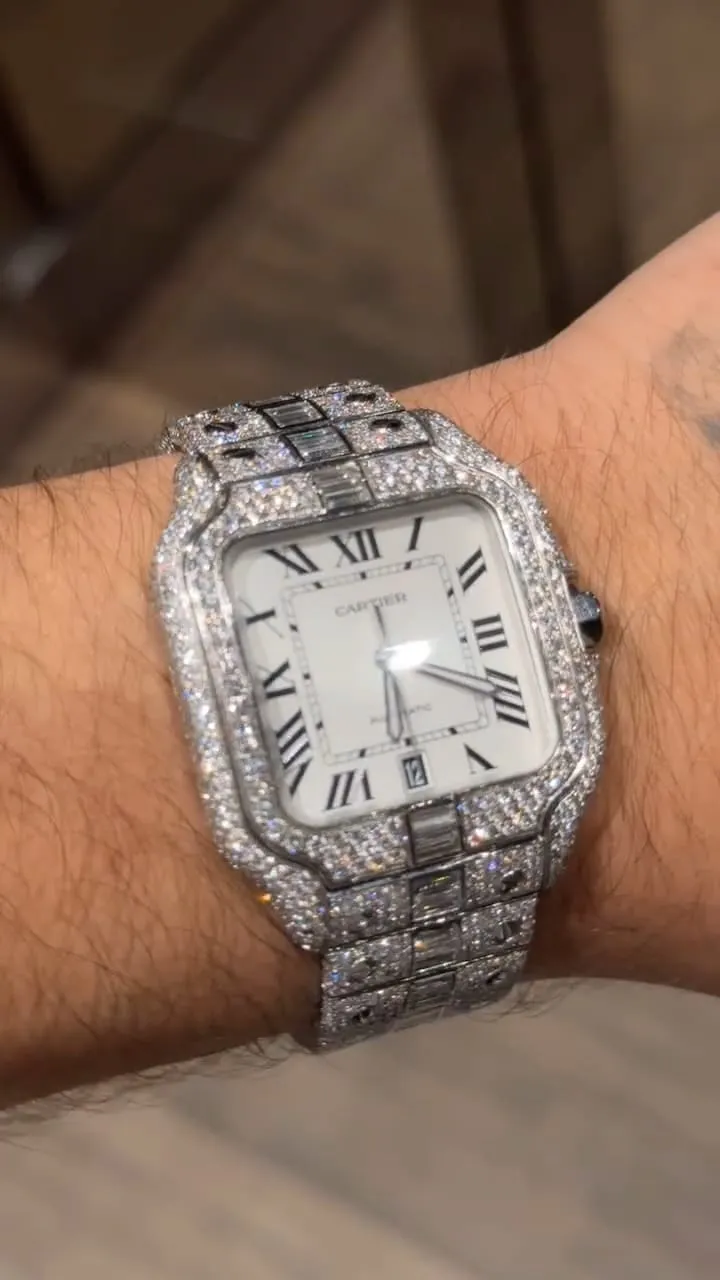 Cartier Santos Moissanite Diamond Watch | Moissanite watch | diamond watch | W 259