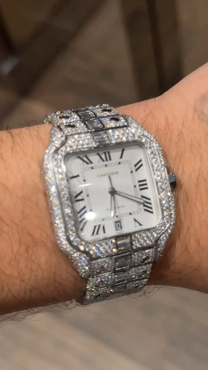 Cartier Santos Moissanite Diamond Watch | Moissanite watch | diamond watch | W 259